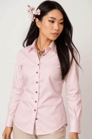 Bluse “Kirschblüte” – Zart & Anmutig in Pastellrosa